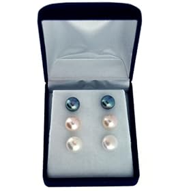Pearl Earrings Freshwater 10mm Sterling Silver White Black Pink Button Gift... by 