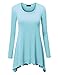 Lock and Love WT953 Womens Round Neck Long Sleeve Rib Trapeze Tunic Top L Aqua