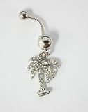Cubic Zirconia Gemstone Tropical Palm Tree Belly Ring - Navel Ring