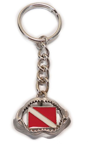 Innovative Great White Shark Jaw Keychain with Scuba Diving Diver Down Flag