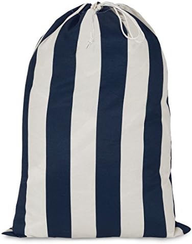 Majestic Home Goods Navy Blue Vertical Stripe Laundry Bag, 85907228022