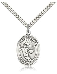 St. Sebastian Basketball Medal, Sterling Silver, Large, Quarter Size