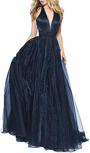 YSK Deep V Neck Prom Formal Evening Dresses Long Halter Backless Wedding Party Dresses