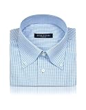 Forzieri Light Blue Checked Cotton Italian Button Down Dress Shirt