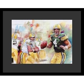 Brett Favre (With Football) Sports Framed & Matted Poster Print - 16" X 20"