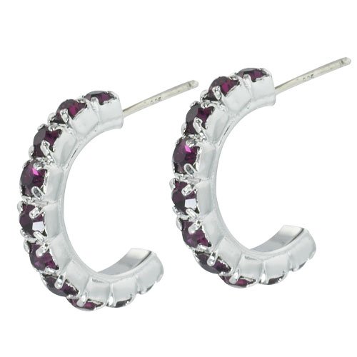 Sterling Silver Purple Studded Half Hoop Earrings