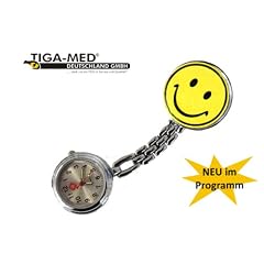 Schwesternuhr Smiley gelb mit Clip Krankenschwesteruhr Krankenschwesternuhr Schwesternuhren Damenuhr Herrenuhr mit Clip Original Tiga-Med Qualit�t