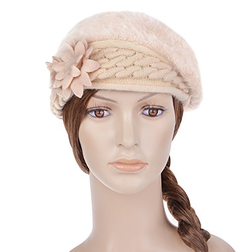 Vbiger Women's Winter Beanie Berets Hat (Beige)