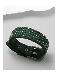 Forest Green Leather Bracelet In White Base
