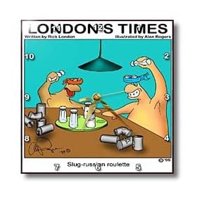 Londons Times Funny Bugs and Slugs Cartoons – Snail Russian Roulette – Wall Clocks