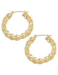14 Karat Yellow Gold Turkish Diamond Cut Hoop Earrings