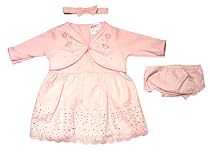 Baby Girl Pink Dress, Butterfly Pattern with Pink Baby Cardigan and Hair Band