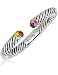 18K Yellow Gold and Sterling Silver Hinged Italian Cable Bangle
