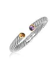 18K Yellow Gold and Sterling Silver Hinged Italian Cable Bangle