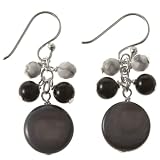 Handmade White Jade & Onyx Beaded Earrings With Sterling Silver
