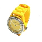 Yellow Geneva Watch Rhinestone Face, Ceramic Style Strap As Similar to Sandra Bullock's Watch in Blinde Side