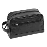 Kenneth Cole REACTION Men's Leather Zip Top Travel Kit,Black,One Size