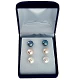 Pearl Earrings Freshwater 10mm Sterling Silver White Black Pink Button Gift Set By Bucasi
