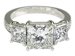 Platinum Princess-Cut 3-Stone Diamond Ring (GIA Certified 3.01 ct center, 5.18 cttw, H-I Color, VS1 Clarity), Size 6