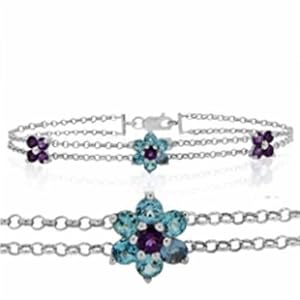 White Gold Multi-Color Semi Precious Stone Bracelet
