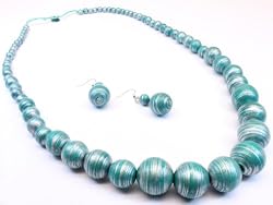 Chunky Teal Green Graduated Ball Long Fashion Necklace