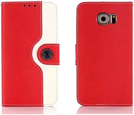 Galaxy S6 Case, Hankuke [Kickstand] Samsung Galaxy S6 PU Leather Wallet Case [Ultra Slim] Premium PU Leather Flip Cover - Flip Case for Samsung Galaxy S6 (red+white)