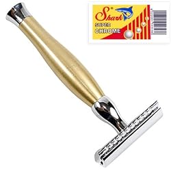 Parker 48R "Gold Tone" Heavyweight Double Edge Safety Razor & 10 Shark Super Chrome Double Edge Blades