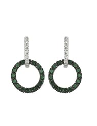 14K White Gold 0.53ct Circle of Fire Diamond & Emerald Gemstone Dangle Earrings