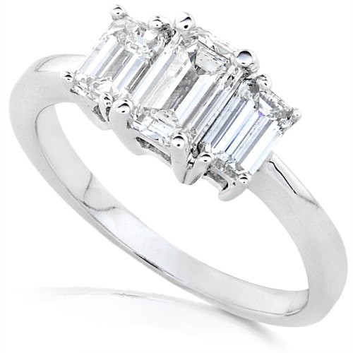 1.00ctw Diamond Emerald cut Three stone Ring in 14Kt White Gold (HI/SI1)