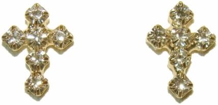 CHILD'S 18K SKILLUS GOLD CROSS STUD EARRINGS WITH WHITE CZs, AGES 4 THRU TEENS