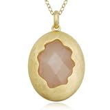 18k Yellow Gold Plated Sterling Silver Rose Quartz Oval Pendant, 18