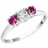 Platinum Round 3 Stone Diamond and Pink Topaz Accented Ring (0.45 ctw)