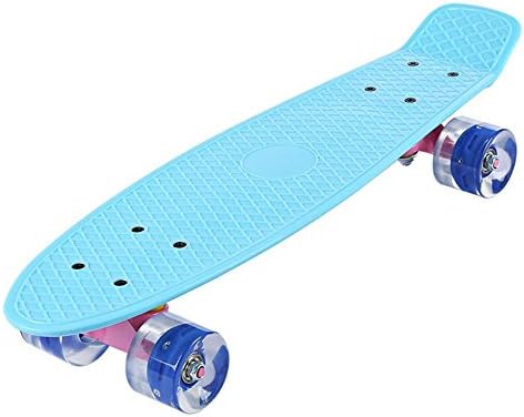 HYY@ Mini Cruiser Banana Style Longboard Pastel Color Fish Skateboard 22 Inches with LED Flashing Wheels ABEC-7 High-Speed Bearing , Light Blue