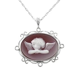 Sterling Silver Red Agate Rafael Cameo Pendant, 18 by Amazon.com Collection