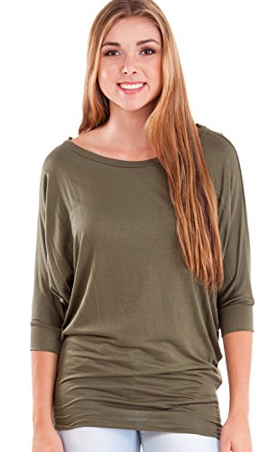 Ladies Dolman Style 3/4 Sleeve Long Hem Top, Multiple Colors S-3XL