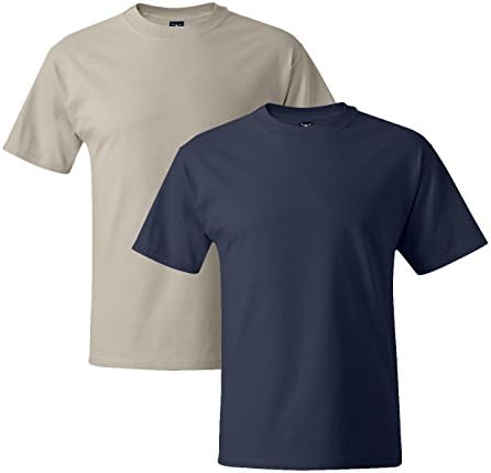 Hanes Mens 5180 Short Sleeve Beefy T, 1 Navy / 1 Sand 2XL