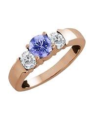 1.00 Ct Round Blue Tanzanite and Diamond Gold Plated Sterling Silver Ring