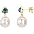 14K Yellow Gold Paspaley South Sea Cultured Fine Circle Pearl and London Blue Topaz Earrings - 11.00mm