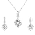 Sterling Silver With Cubic Zirconia Round Solitaire Necklace & Earring Set - Silver/White ( 18" )