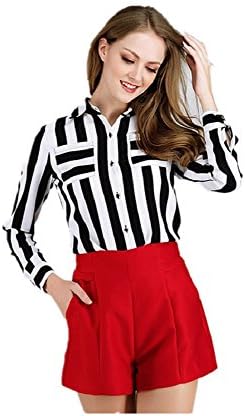 Womens Vertical Stripe Pockets Blouse XXL