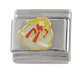 SilverBin Enamel Paint Sports Theme Snowboarding Stainless Steel Italian Charm Link
