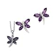 14K White Gold Amethyst and Diamond Dragonfly Earrings and Necklace Set