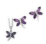 14K White Gold Amethyst and Diamond Dragonfly Earrings and Necklace Set