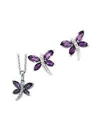14K White Gold Amethyst and Diamond Dragonfly Earrings and Necklace Set -- LIFETIME WARRANTY