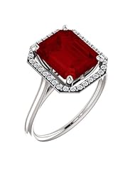 Platinum 10.00x8.00mm Emerald Cut Chatham Created Ruby and Diamond Halo-Style Ring -- LIFETIME WARRANTY