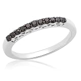 10k White or Yellow  Gold Round Black Diamond Stack Ring (1/6 cttw)