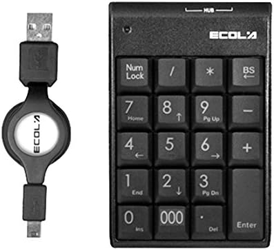 ECOLA NT-19HUBK Mini Smart Portable USB Number Keyboard 2 HUB Keypad for Notebook Black