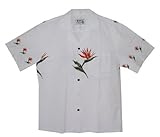HAWAIIAN MEN'S BIRD FLOWER ALOHA SHIRT, 2XL, WHITE