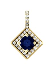 10K Yellow Gold 5.00mm Round Cut Sapphire and Diamond Pendant