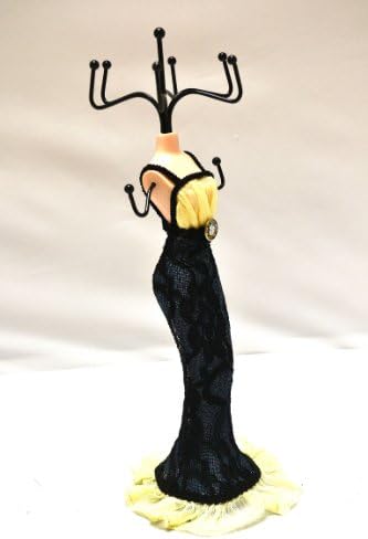 Elegant Black and Yellow Lace on Demin Diamond Mermaid Dress Mannequin Jewelry Doll